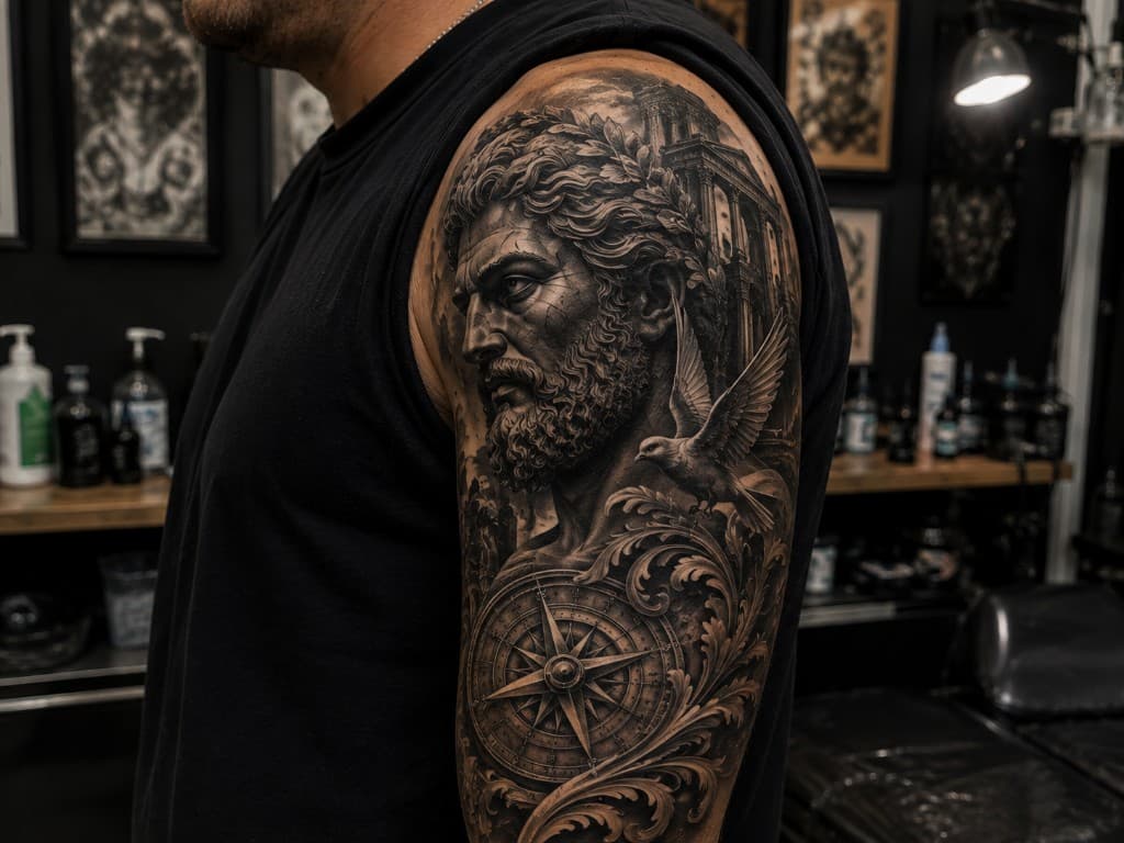 Finished black and grey realism cover-up tattoo