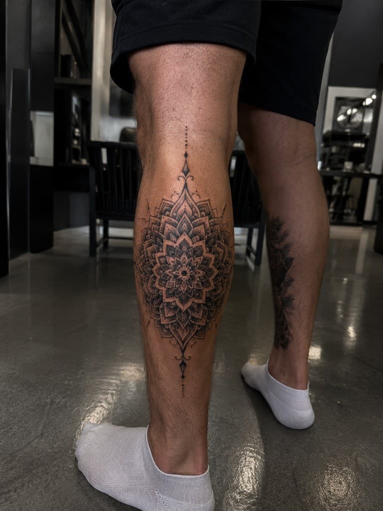 Mandala tattoo on the calf